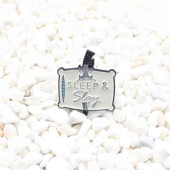 6/$30 Sleep & Slay Sword Pillow Enamel Pin - Picture 2 of 3